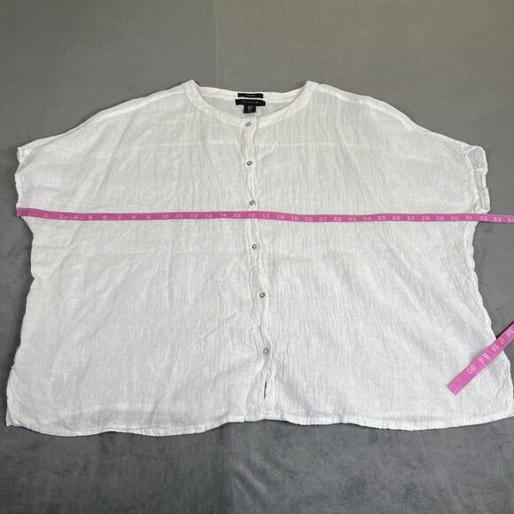 2)Tahari Womens Medium Light Blue & White Linen Button Front Oversized Shirt - Picture 9 of 15
